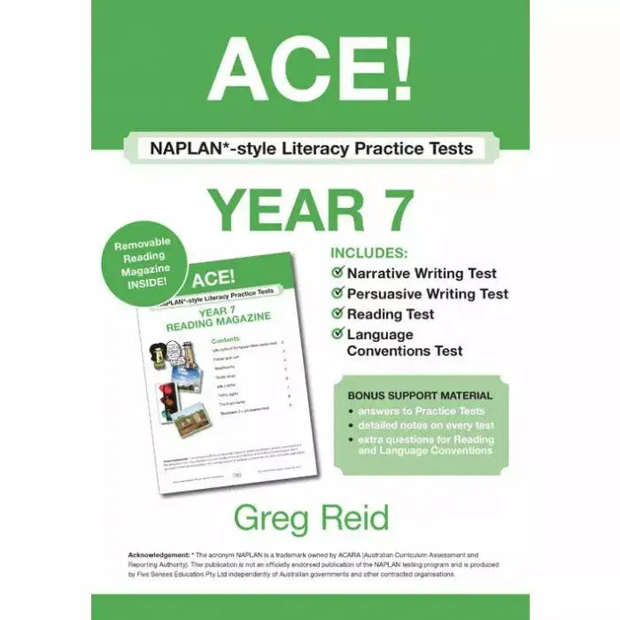 ACE! NAPLAN-style Literacy Practice Tests Year 7 with Year 7 Reading Magazine