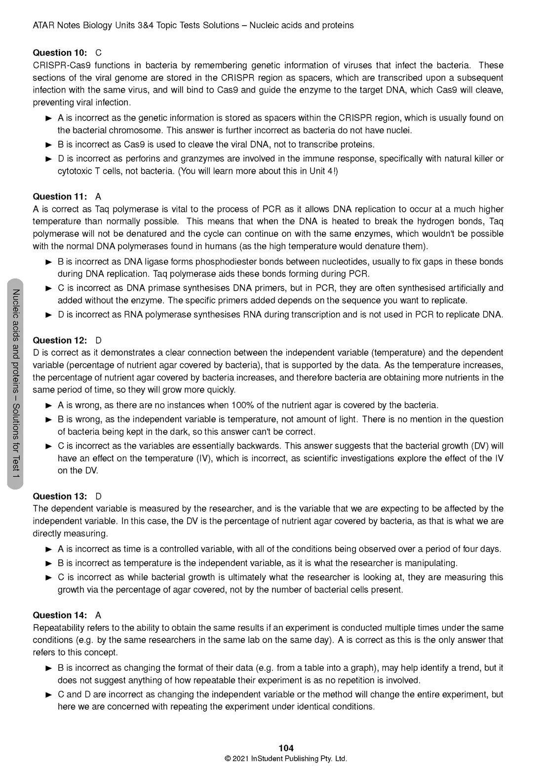 Atar Notes VCE Biology Units 3&4 Topic Test