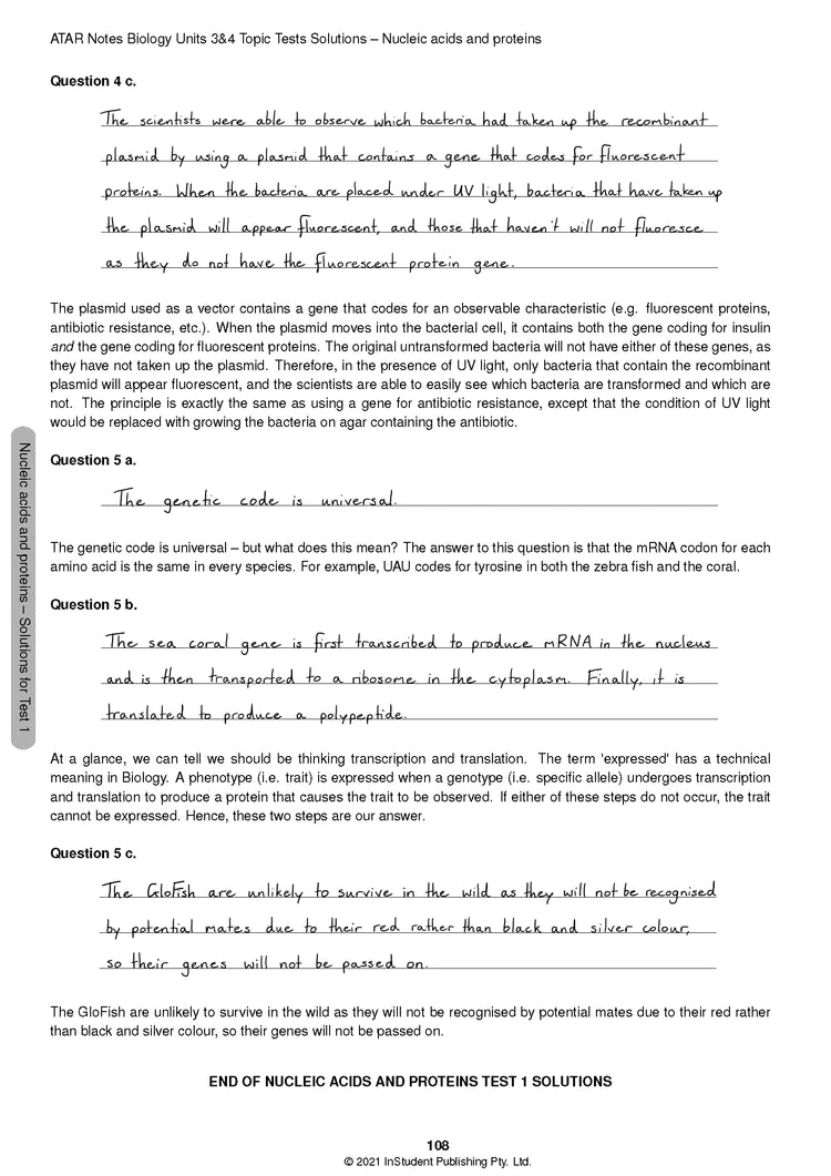 Atar Notes VCE Biology Units 3&4 Topic Test