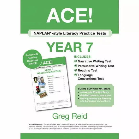 ACE! NAPLAN-style Literacy Practice Tests Year 7 with Year 7 Reading Magazine