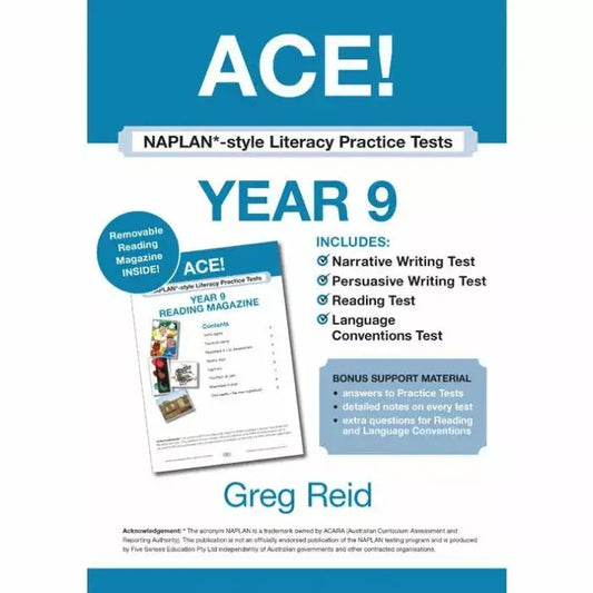 ACE! NAPLAN-style Literacy Practice Tests Year 9 with Year 9 Reading Magazine