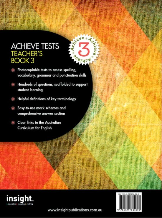 Achieve Tests Teacher's Book 3 - Junior Secondary Level ( Grammar, Punctuation, Spelling, Vocabulary )
