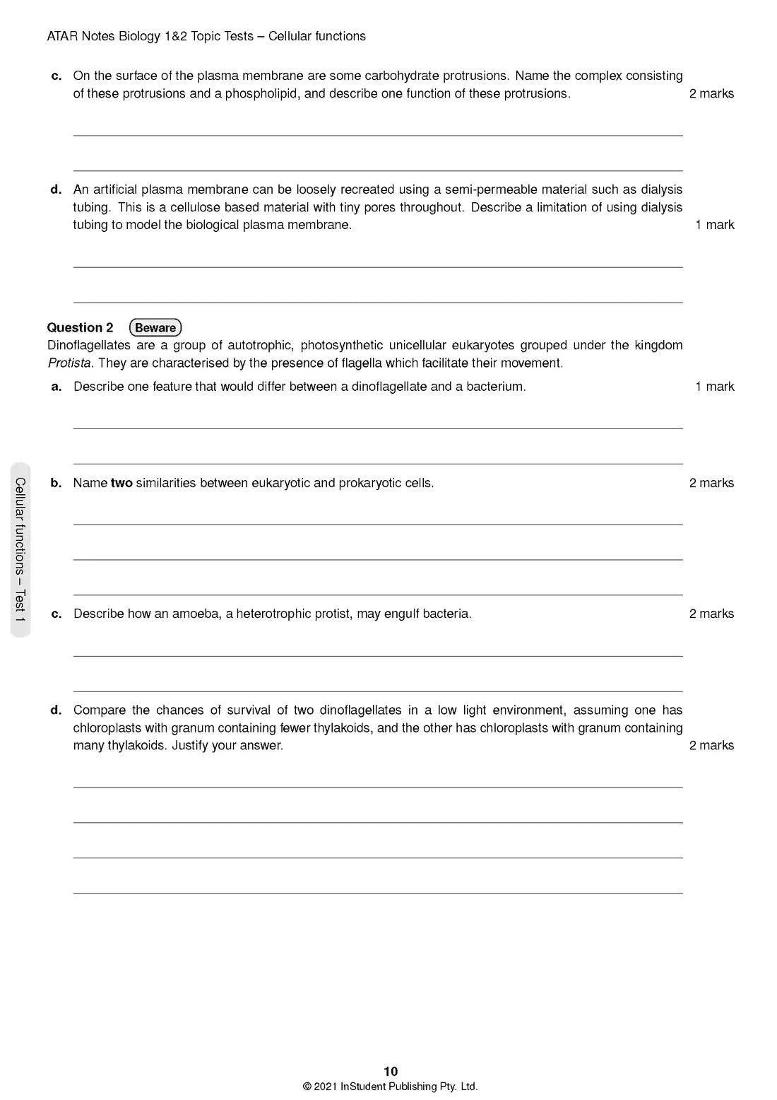 Atar Notes VCE Biology Units 1&2 Topic Test