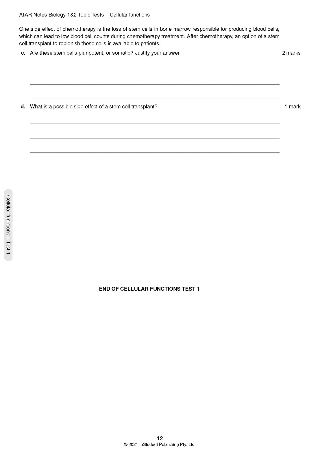 Atar Notes VCE Biology Units 1&2 Topic Test