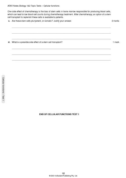 Atar Notes VCE Biology Units 1&2 Topic Test