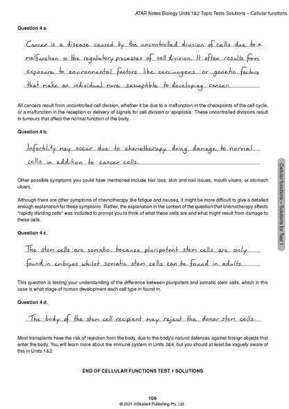 Atar Notes VCE Biology Units 1&2 Topic Test