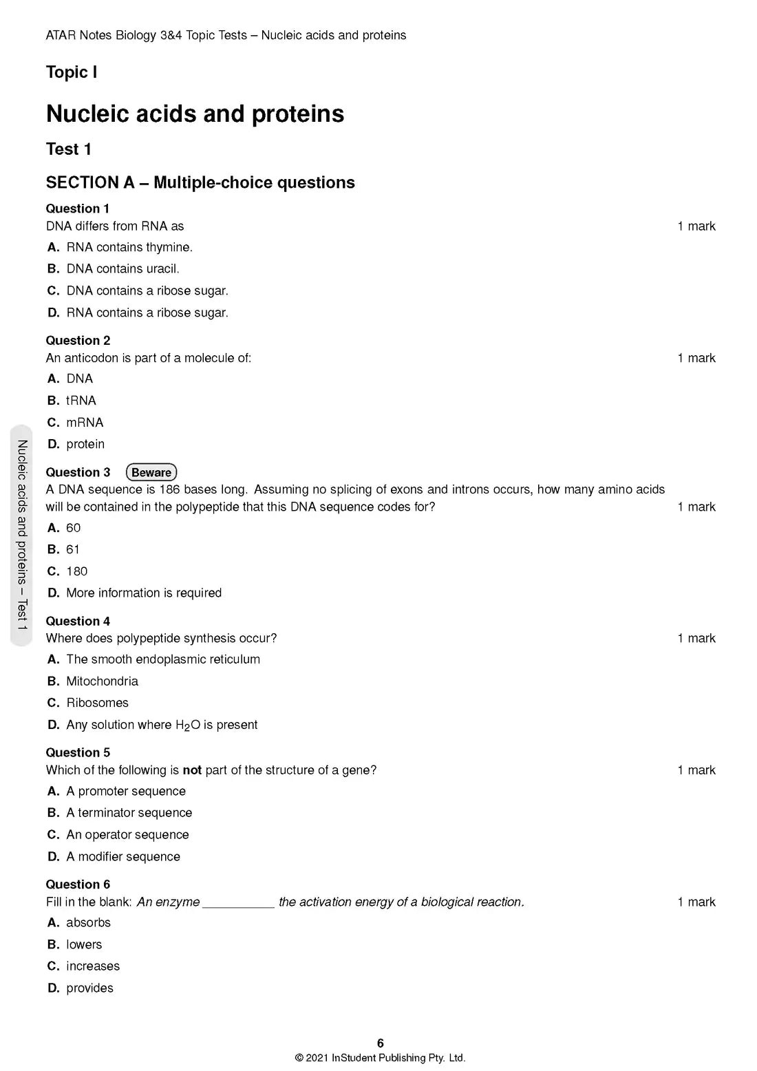 Atar Notes VCE Biology Units 3&4 Topic Test