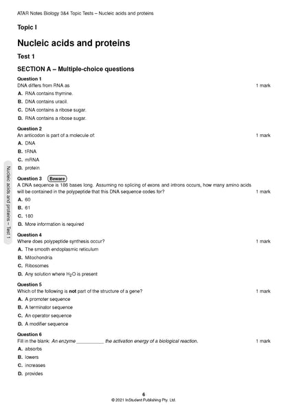 Atar Notes VCE Biology Units 3&4 Topic Test