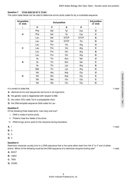 Atar Notes VCE Biology Units 3&4 Topic Test