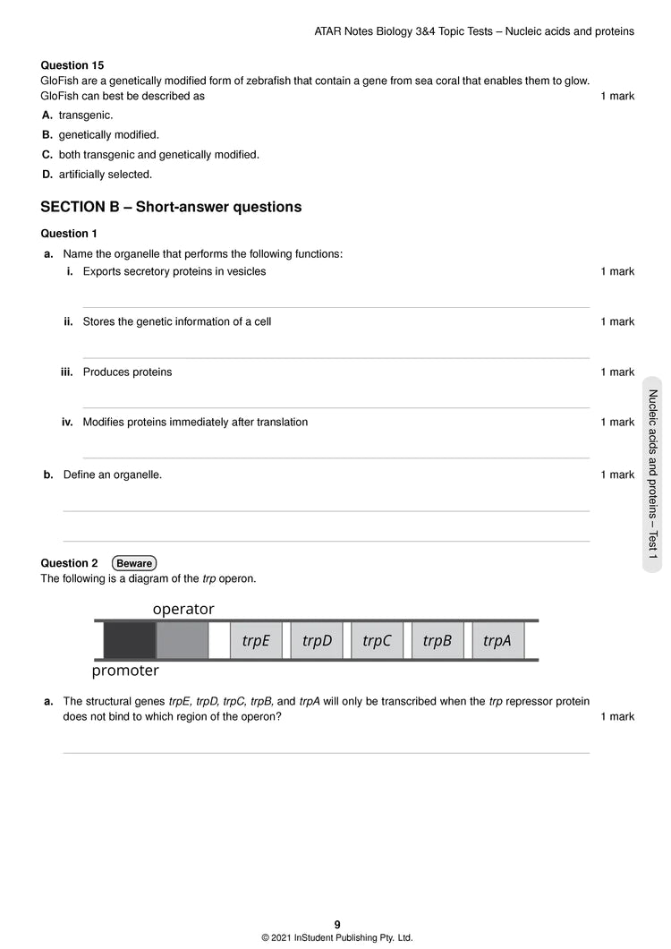 Atar Notes VCE Biology Units 3&4 Topic Test