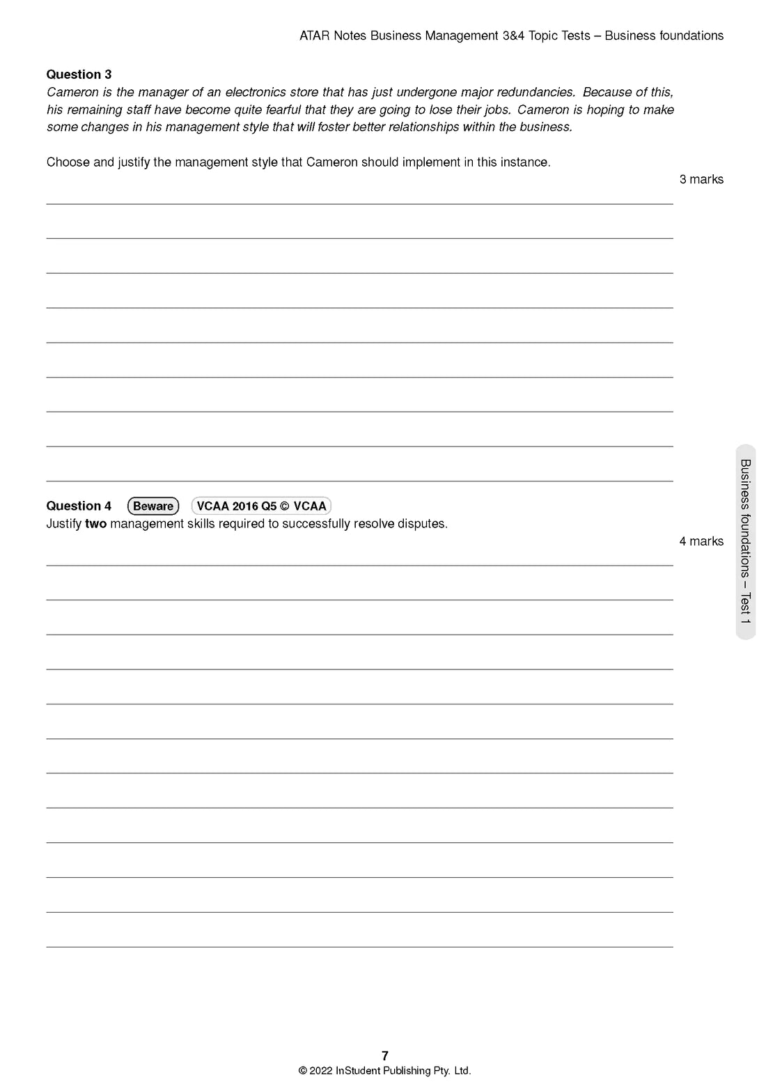 Atar Notes Business Management Units 3&4 Topic Test