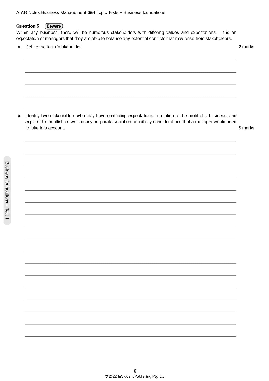 Atar Notes Business Management Units 3&4 Topic Test