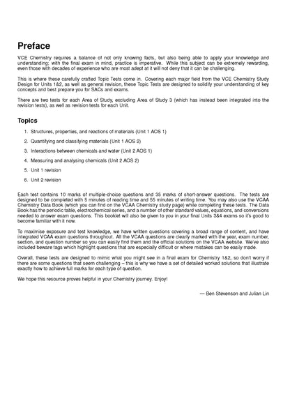 Atar Notes VCE Chemistry Units 1&2 Topic Test