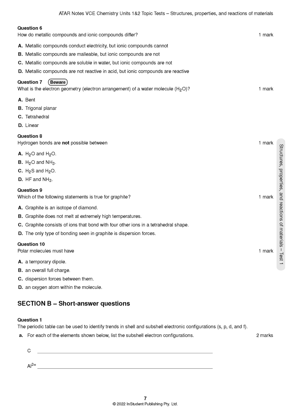 Atar Notes VCE Chemistry Units 1&2 Topic Test