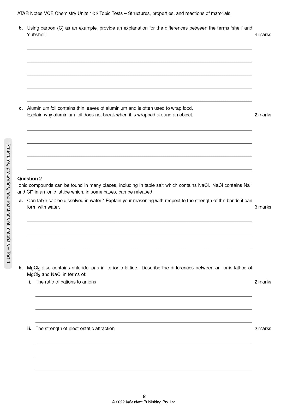 Atar Notes VCE Chemistry Units 1&2 Topic Test