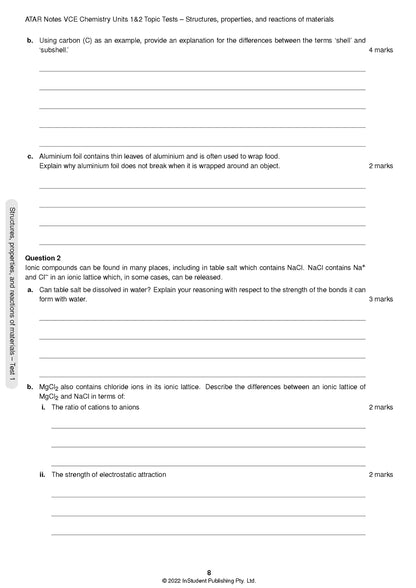 Atar Notes VCE Chemistry Units 1&2 Topic Test