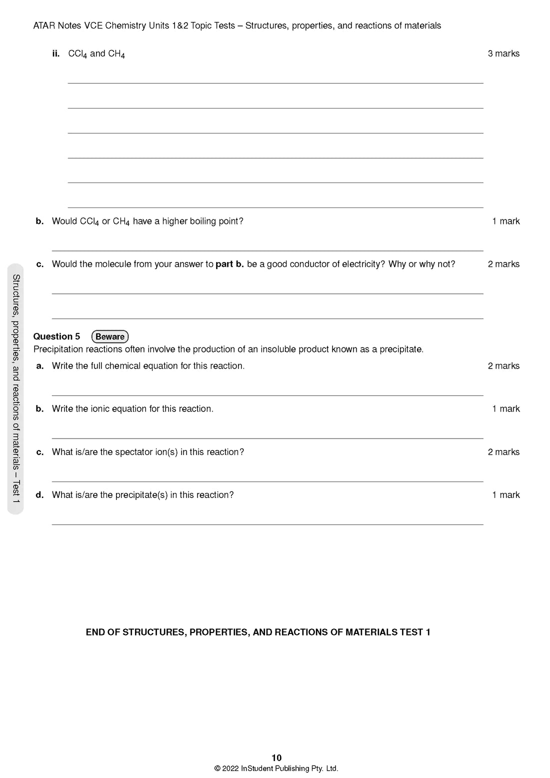 Atar Notes VCE Chemistry Units 1&2 Topic Test