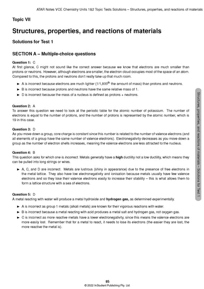 Atar Notes VCE Chemistry Units 1&2 Topic Test