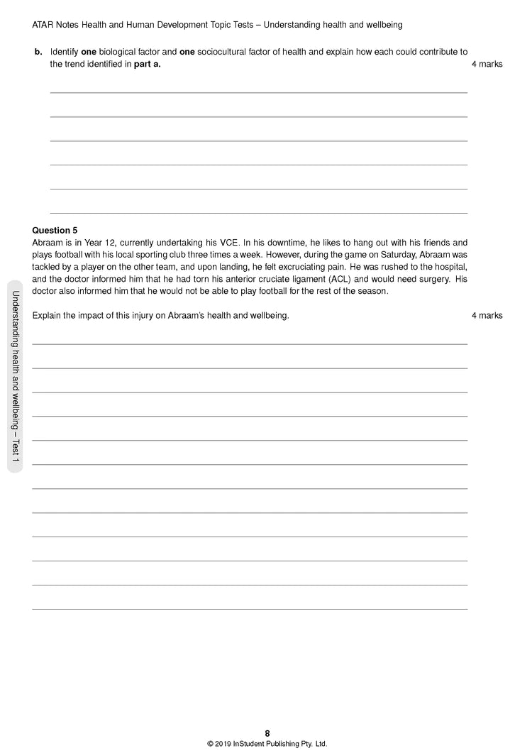 ATAR Notes Health and Human Development Units 3&4 Topic Test