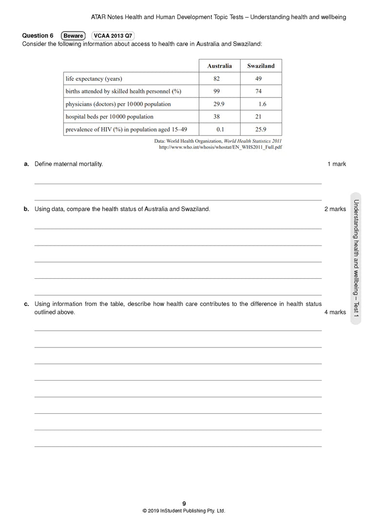 ATAR Notes Health and Human Development Units 3&4 Topic Test