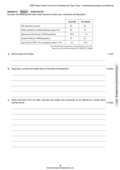 ATAR Notes Health and Human Development Units 3&4 Topic Test