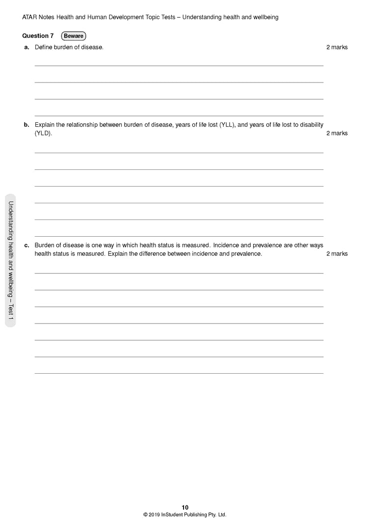 ATAR Notes Health and Human Development Units 3&4 Topic Test