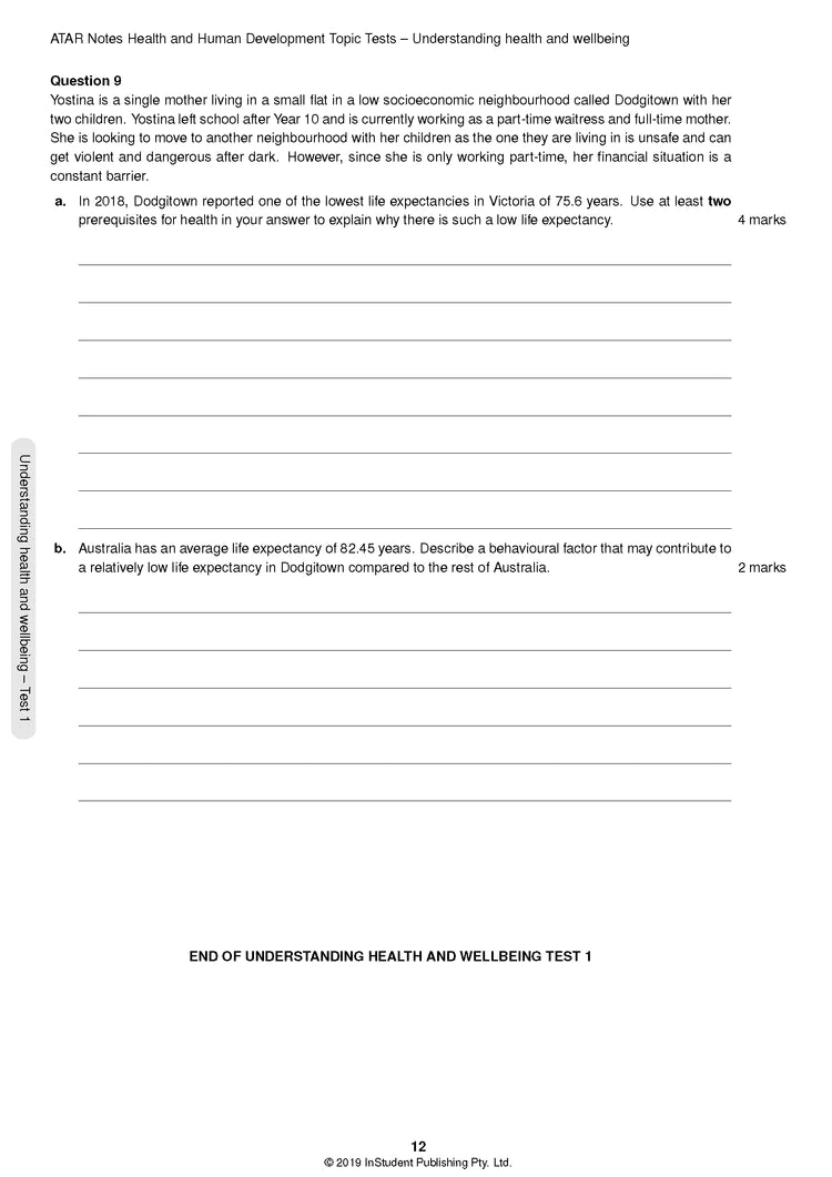 ATAR Notes Health and Human Development Units 3&4 Topic Test