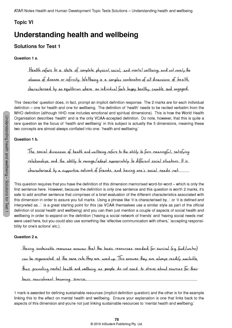ATAR Notes Health and Human Development Units 3&4 Topic Test