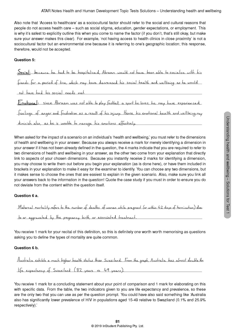 ATAR Notes Health and Human Development Units 3&4 Topic Test
