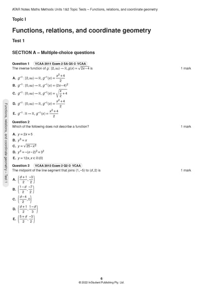 Atar Notes VCE Maths Methods Units 1&2 Topic Test