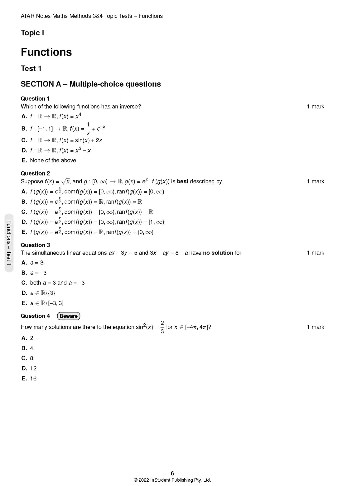 Atar Notes VCE Mathematical Methods Units 3&4 Topic Test