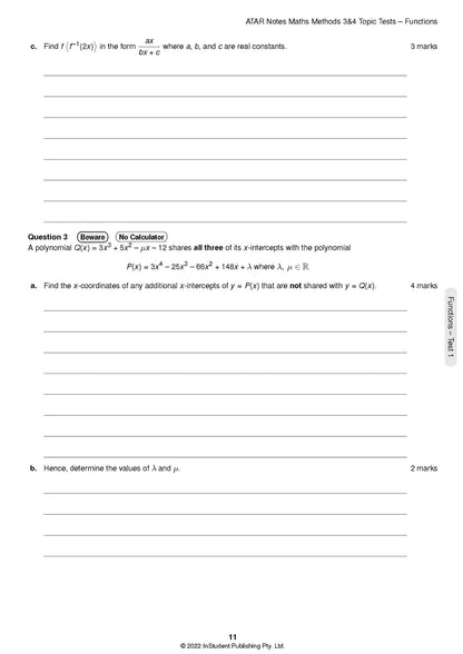 Methods Unit 3 Notes Atar Notes VCE Mathematical Methods Units 3&4 Topic Test – Student ...