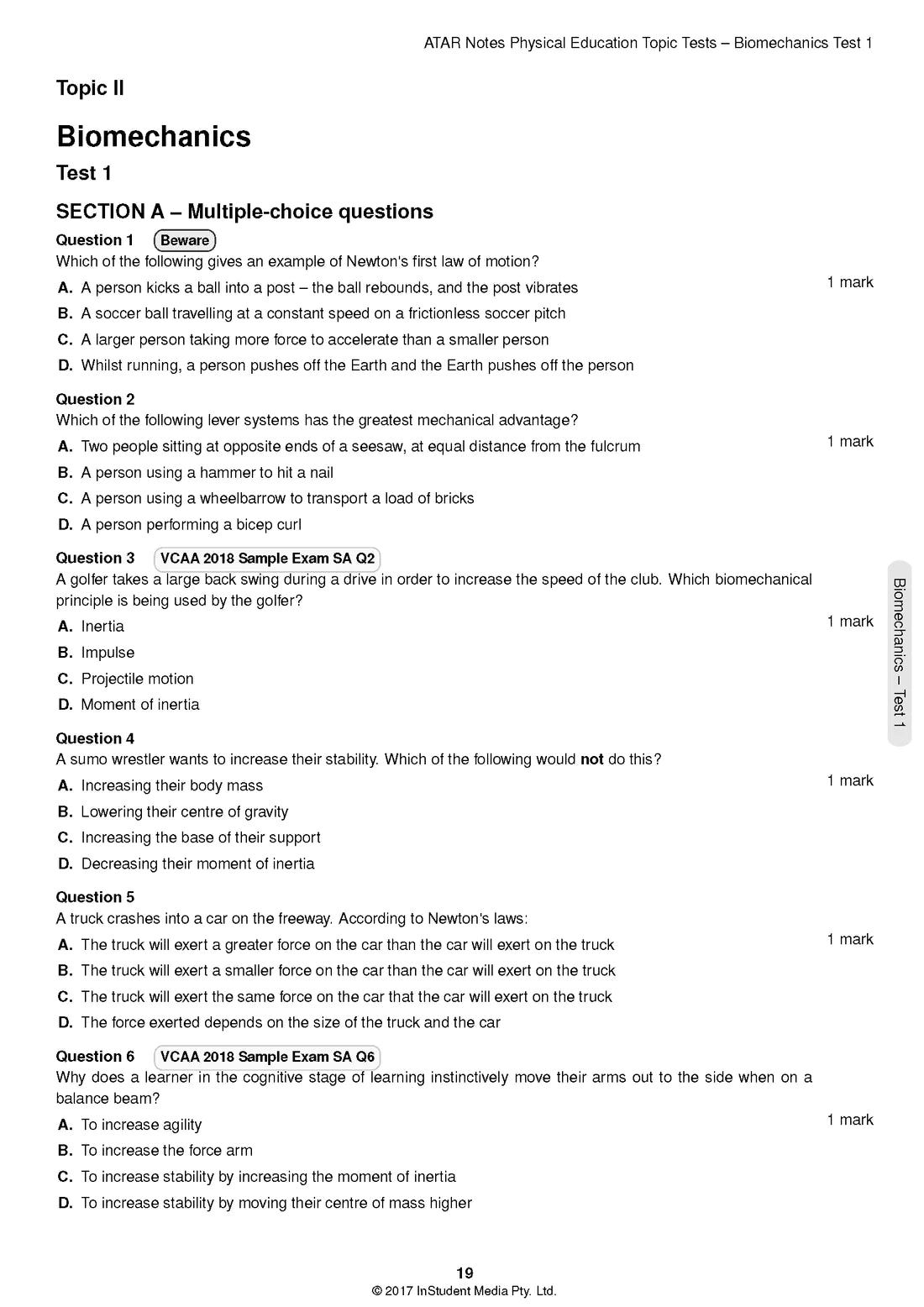 ATAR Notes Physical Education (PE) Units 3&4 Topic Test
