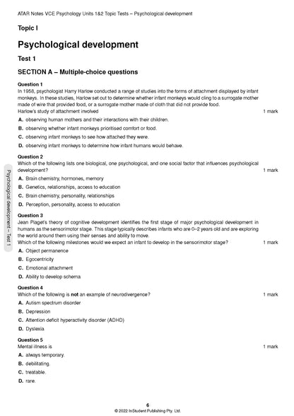 ATAR Notes VCE Psychology 1&2 Topic Tests