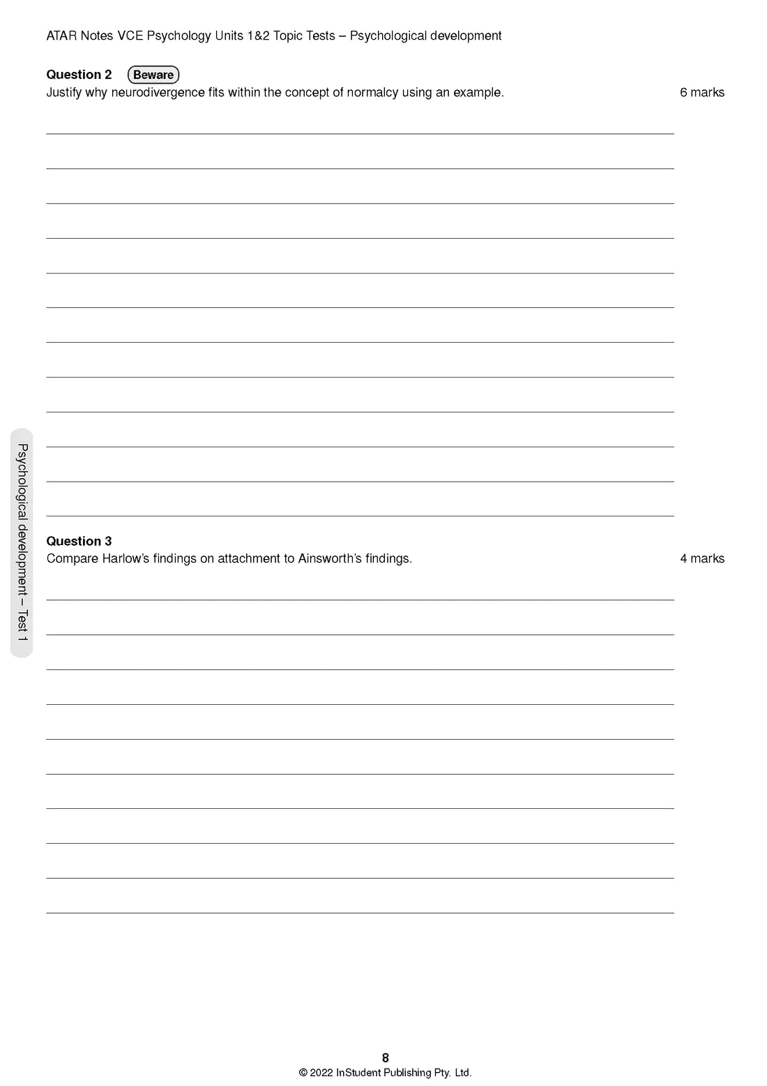 ATAR Notes VCE Psychology 1&2 Topic Tests