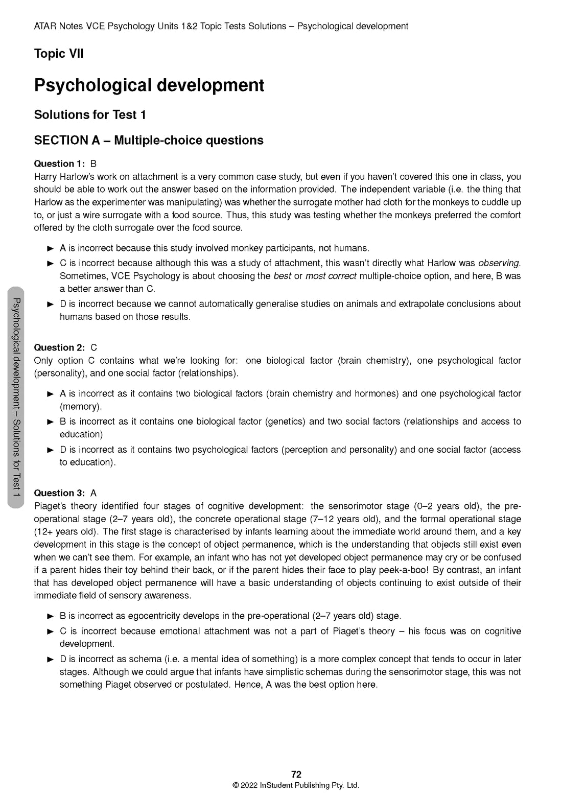 ATAR Notes VCE Psychology 1&2 Topic Tests