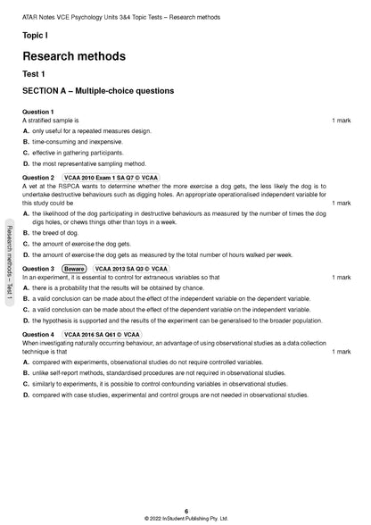 Atar Notes VCE Psychology Units 3&4 Topic Test