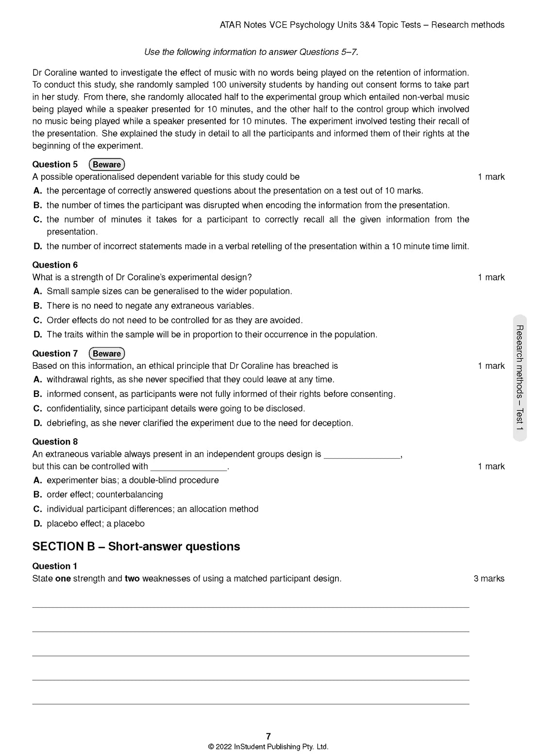 Atar Notes VCE Psychology Units 3&4 Topic Test