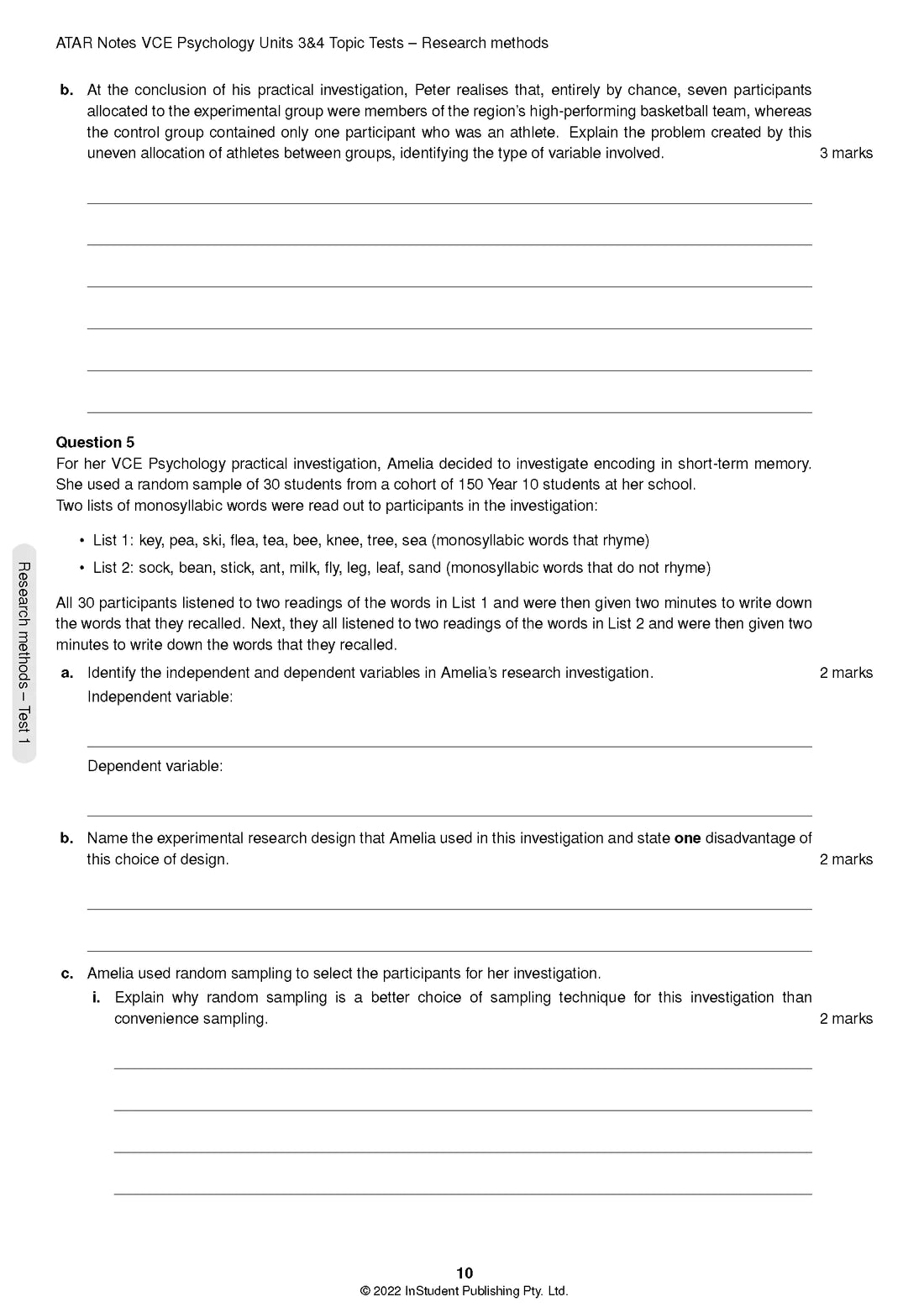 Atar Notes VCE Psychology Units 3&4 Topic Test