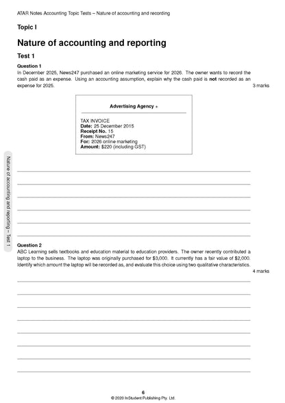 ATAR Notes Accounting Units 3 & 4 Topic test