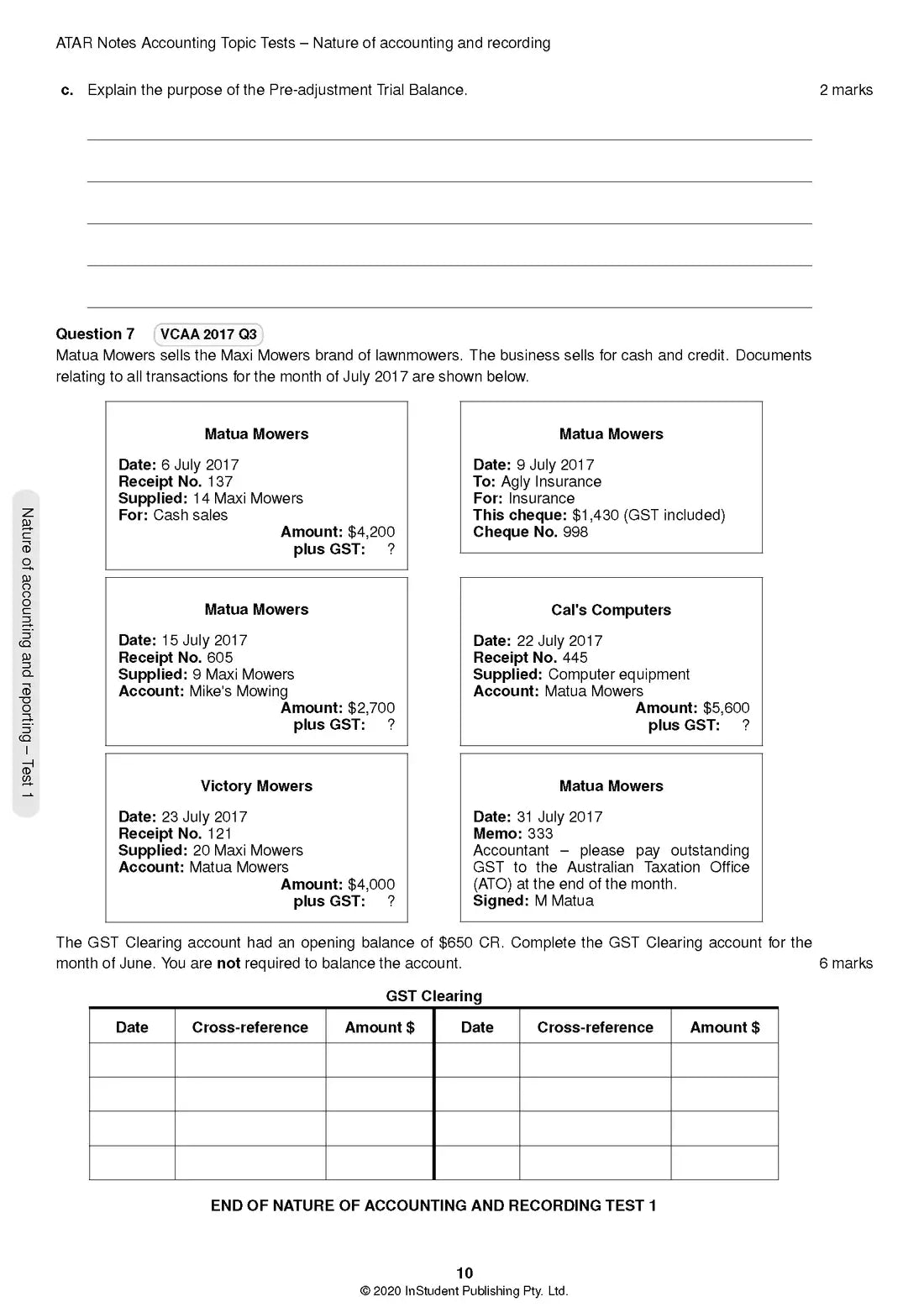 ATAR Notes Accounting Units 3 & 4 Topic test