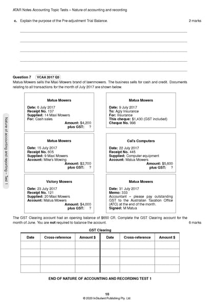 ATAR Notes Accounting Units 3 & 4 Topic test