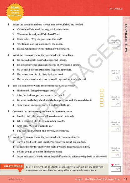 Practice & Achieve Students Book 1 - ( Grammar, Punctuation, Spelling, Vocabulary )